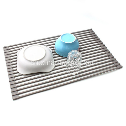 RollUp Drying Rack pamusoro Sink Grey Silicone Coated